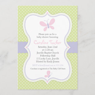 Pink Butterfly Baby Girl Shower Invitation