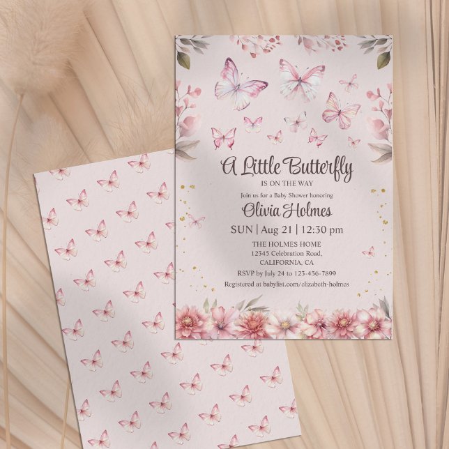 Pink Butterfly Baby Girl Shower Invitation (Pink Butterfly Baby Girl Shower Invitation)