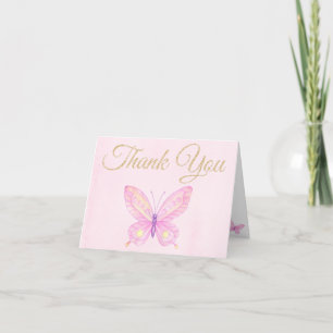 Pink Butterfly Baby Shower Birthday Thank You Card