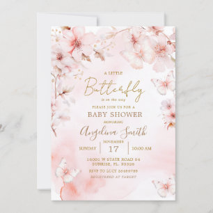 Pink Butterfly Baby Shower Cherry Blossoms Invitation