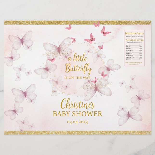 Pink Butterfly Baby Shower Chip Bag Labels Flyer (Front)