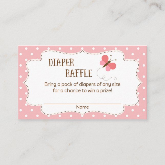 Pink Butterfly Baby Shower Diaper Raffle Enclosure Card (Front)