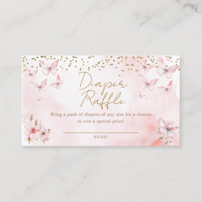 Pink Butterfly Baby Shower Diaper Raffle Enclosure Card (Front)