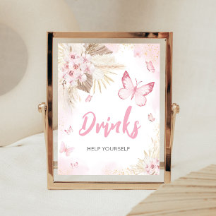 Pink Butterfly Baby Shower Drinks Sign