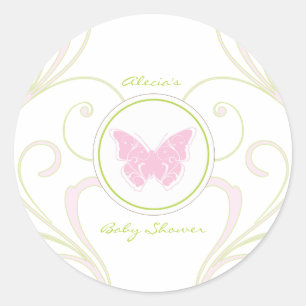 Pink Butterfly Baby Shower Favour Sticker