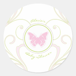 Pink Butterfly Baby Shower Favour Sticker