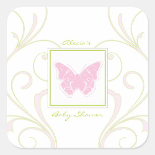 Pink Butterfly Baby Shower Favour Sticker