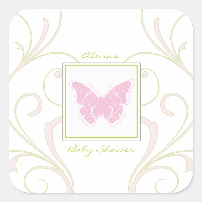Pink Butterfly Baby Shower Favour Sticker (Front)