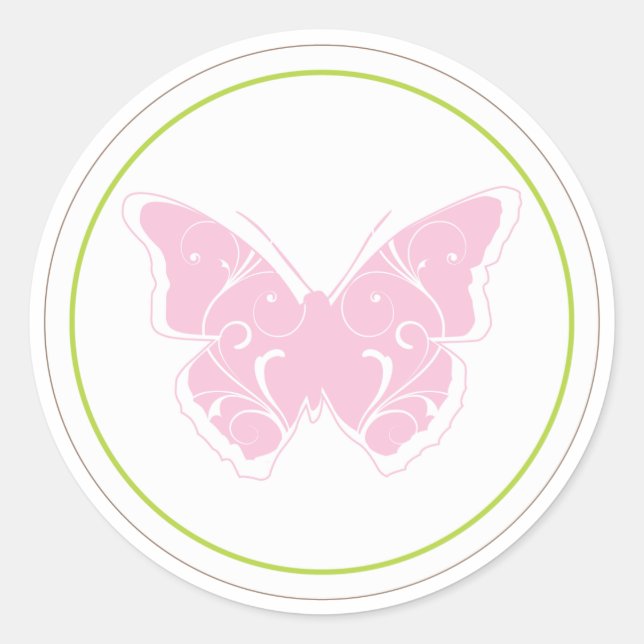 Pink Butterfly Baby Shower Favour Sticker (Front)