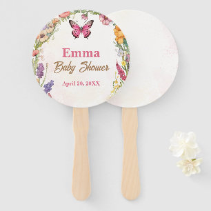 Pink Butterfly Baby Shower Floral Garden Hand Fan