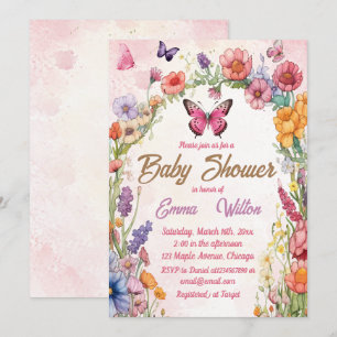 Pink Butterfly Baby Shower Floral Garden Invitation