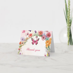 Pink Butterfly Baby Shower Floral Garden Thank You Card
