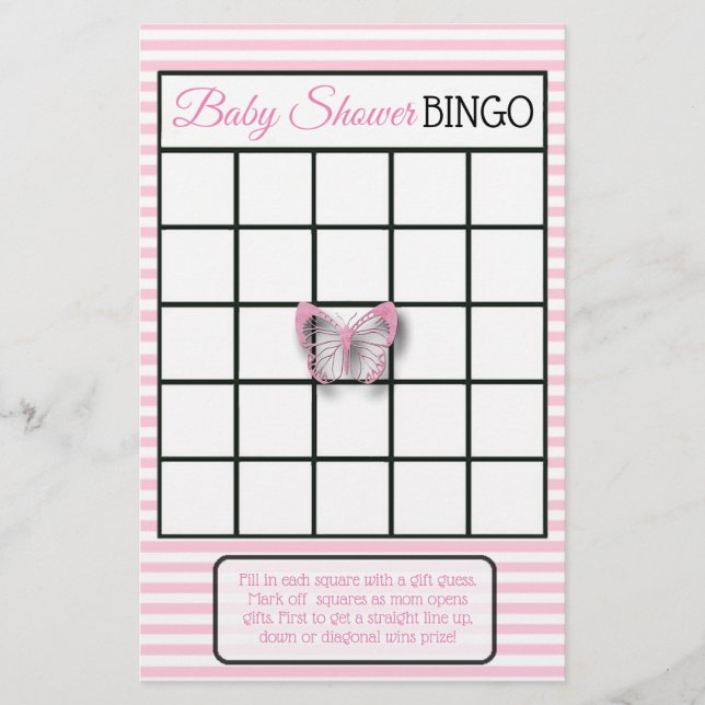 Pink Butterfly Baby Shower Games Flyer (Front)