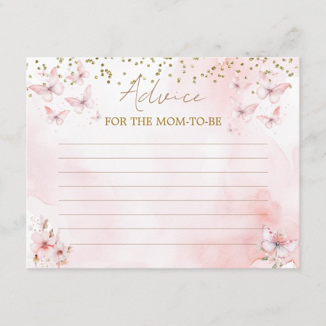  Pink Butterfly Baby Shower Girl Advice for Mummy Enclosure Card (Front)