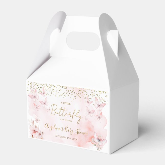 Pink Butterfly Baby Shower Girl Favour Gift Boxes (Front Side)