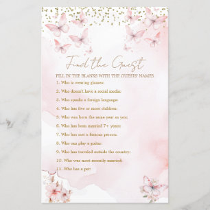 Pink Butterfly Baby Shower Girl Find The Guest