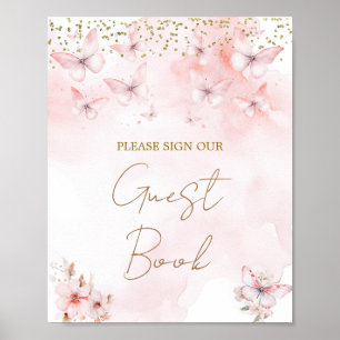 Pink Butterfly Baby Shower Girl Guest Book