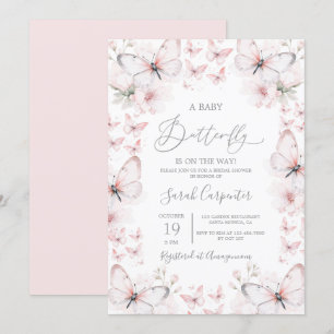 Pink Butterfly Baby Shower Girl Invitation