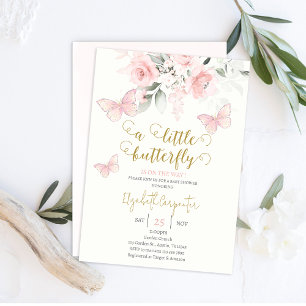 Pink Butterfly Baby Shower Girl Invitation