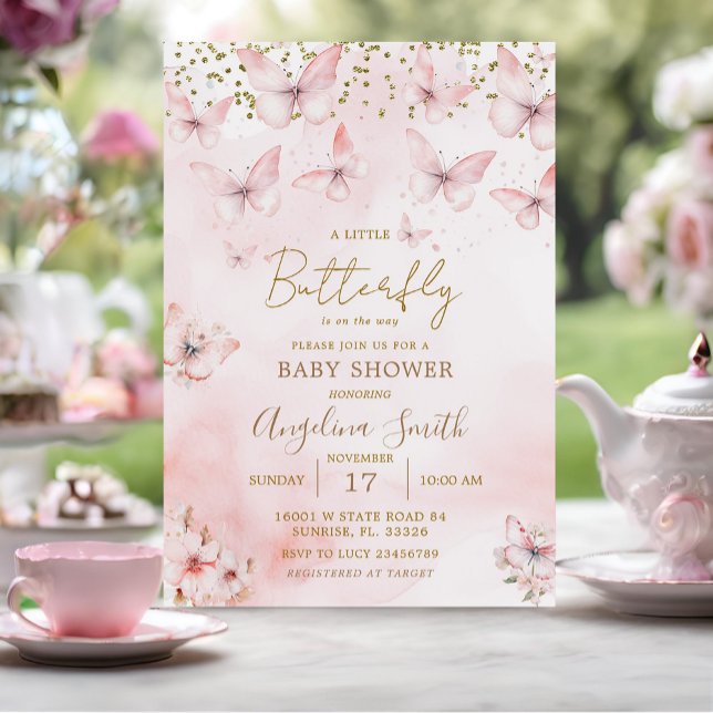 Pink Butterfly Baby Shower Girl Invitation  (Creator Uploaded)