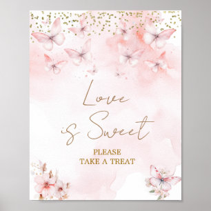 Pink Butterfly Baby Shower Girl Love is Sweet Poster