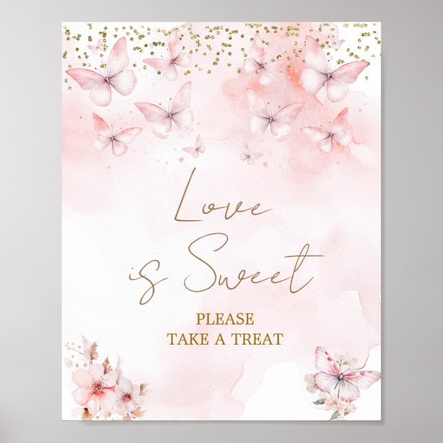 Pink Butterfly Baby Shower Girl  Love is Sweet Poster (Front)