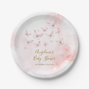 Pink Butterfly Baby Shower Girl Paper Plate