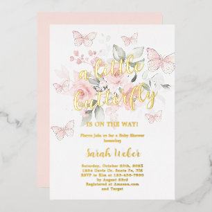 Pink Butterfly Baby Shower Girl Real Foil