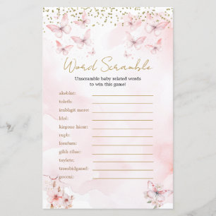 Pink Butterfly Baby Shower Girl Word Scramble Game