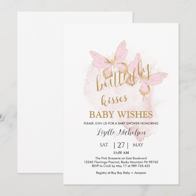 Pink Butterfly Baby Shower Invitation (Front/Back)