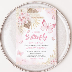 Pink Butterfly Baby Shower Invitation