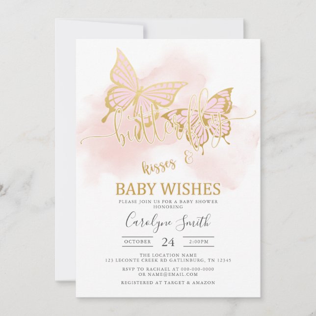 Pink Butterfly Baby Shower Invitation (Front)