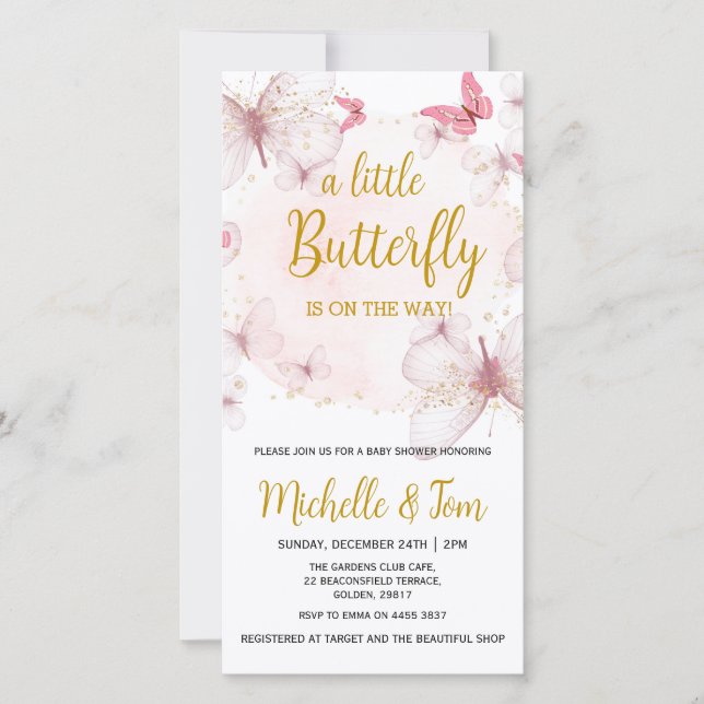 Pink Butterfly Baby Shower Invitation (Front)
