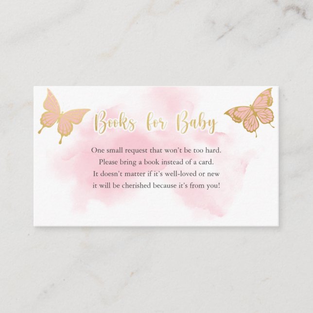 Pink Butterfly Baby Shower Invitation Book Request (Front)