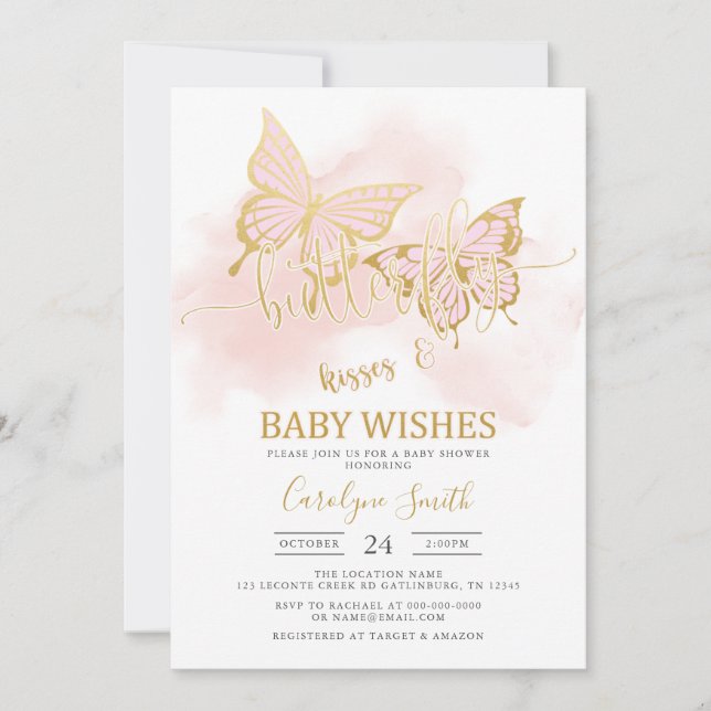 Pink Butterfly Baby Shower Invitation Template (Front)
