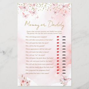 Pink Butterfly Baby Shower Mummy or Daddy Game