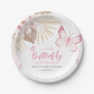 Pink Butterfly Baby Shower Paper Plate