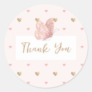 Pink Butterfly Baby Shower Thank You Classic Round Sticker