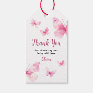 Pink Butterfly Baby Shower Thank You Gift Tags