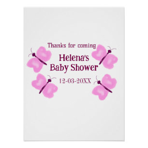 Pink butterfly Baby shower watercolor add name Poster