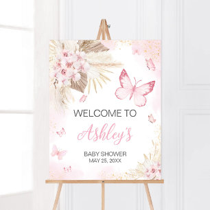 Pink Butterfly Baby Shower Welcome Poster
