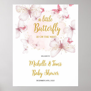 Pink Butterfly Baby Shower Welcome Sign