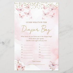 Pink Butterfly Baby Shower What's in Diaper Bag