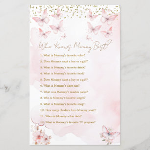 Pink Butterfly Baby Shower Who Knows Mummy Best