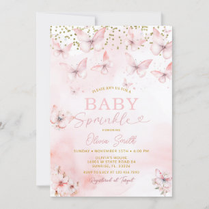 Pink Butterfly Baby Sprinkle Girl Invitation 