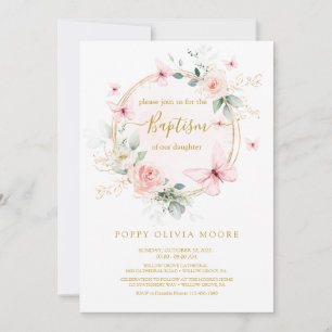 Pink Butterfly Baptism invitation