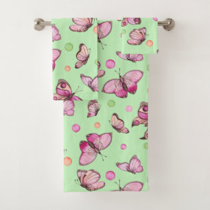 Pink Butterfly Bath Towel Set