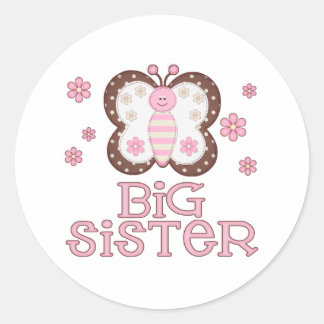 Pink Butterfly Big Sister Classic Round Sticker