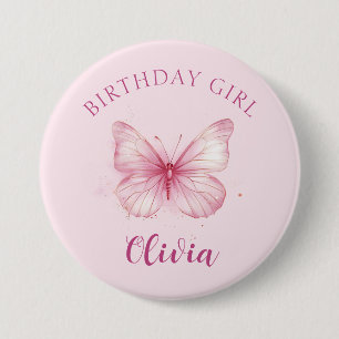 Pink Butterfly Birthday Girl Badge