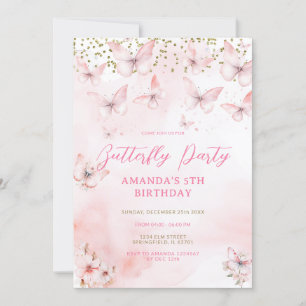 Pink Butterfly Birthday Girl Invitation 
